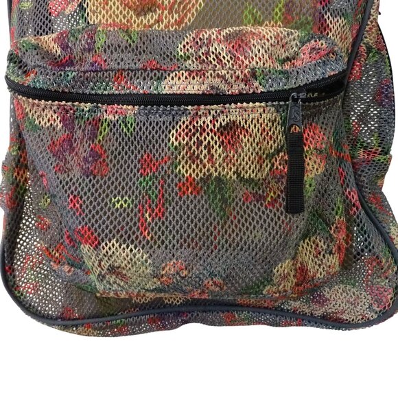 Jansport Mesh Backpack Floral Print Lightweight Gray Red See-Thru Zipper Close - Picture 3 of 16